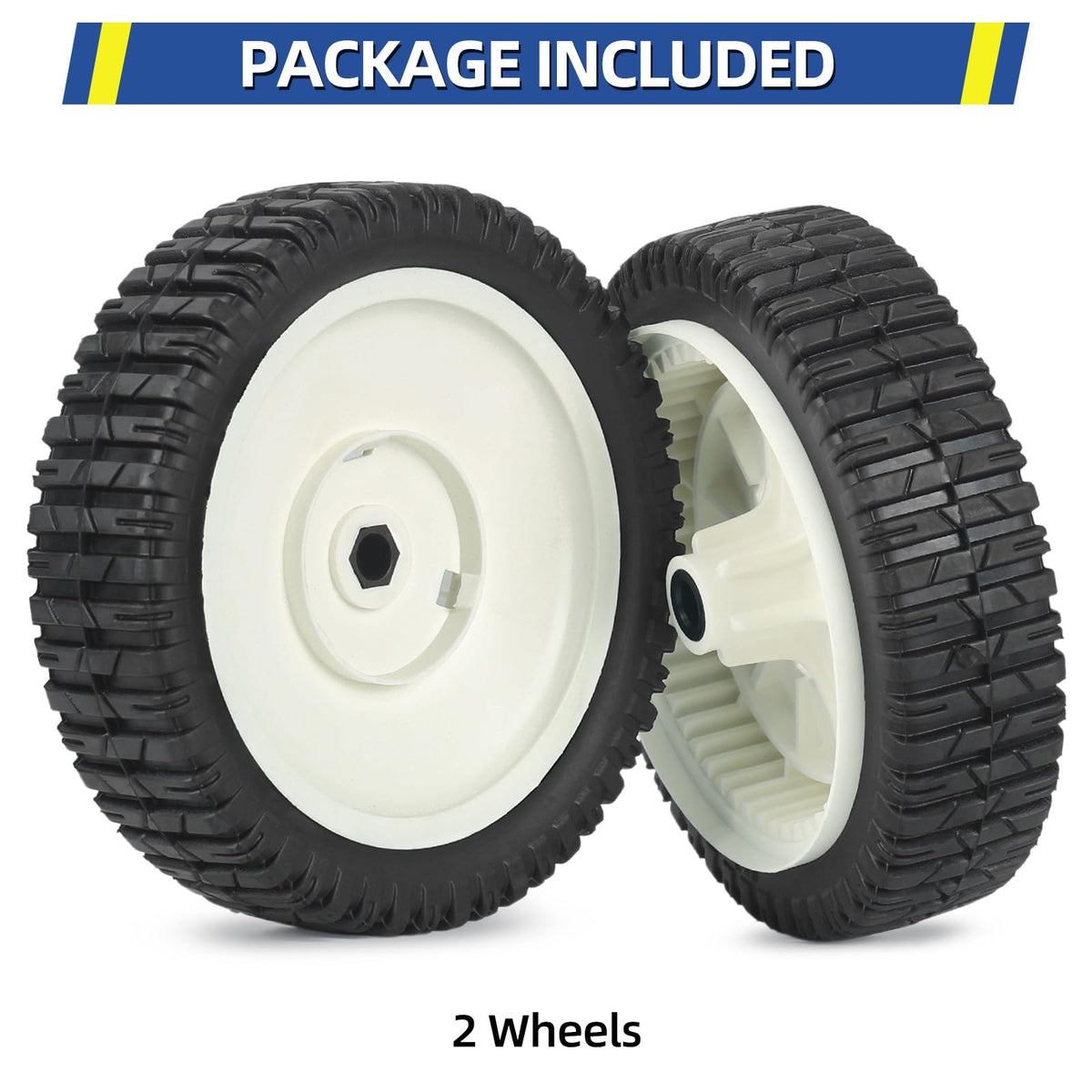 GICOOL two-pack white front wheels for ready replacement.
