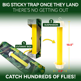 Gideal sticky fly trap with bottom tray for attractants.