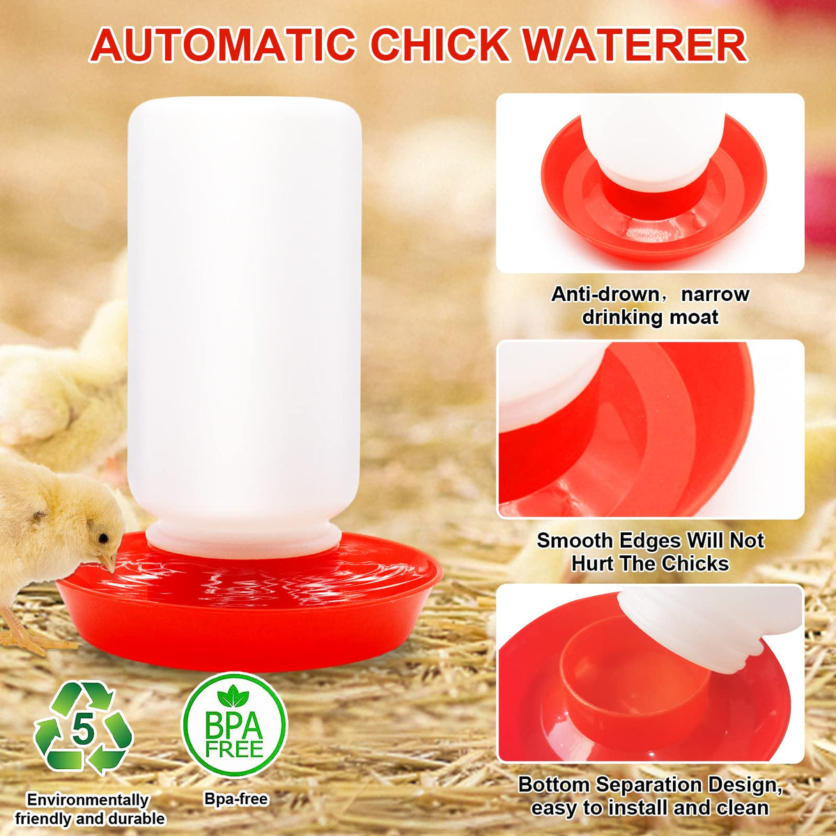 GIFANK chick waterer 1L demonstrates a translucent jug with red base for easy level checks