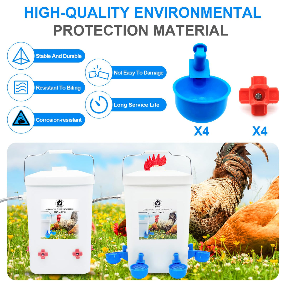 GIFANK poultry waterer easy-clean design simplifies maintenance.