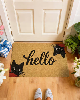 Gifeas faux coco coir mat with non-slip backing stays in place at entry.