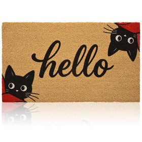 Gifeas Hello Black Cat welcome mat greets guests and keeps dirt at the doorstep.