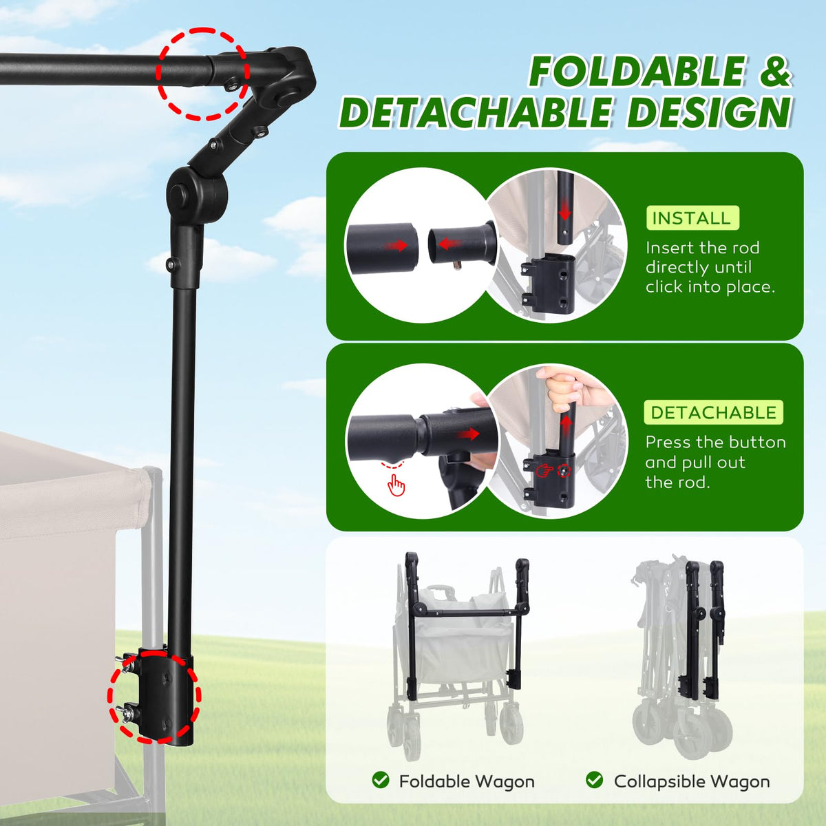 Gifeerory stainless steel wagon handle emphasizes durability for rugged terrain.