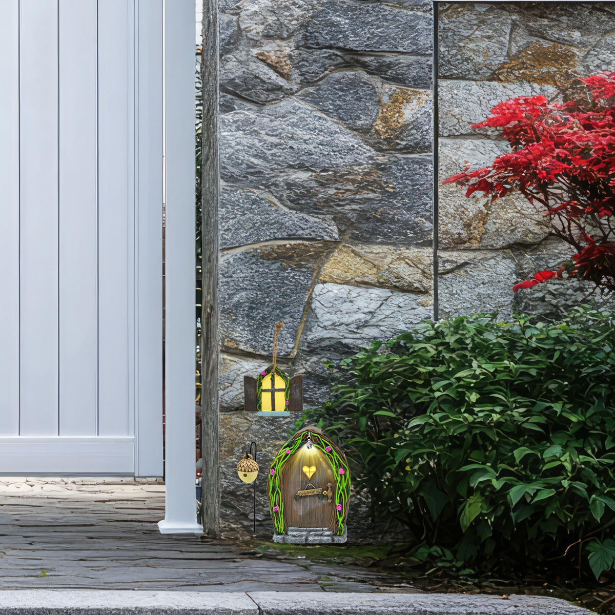 Gift Boutique enchanted yard display creates a cozy garden glow.