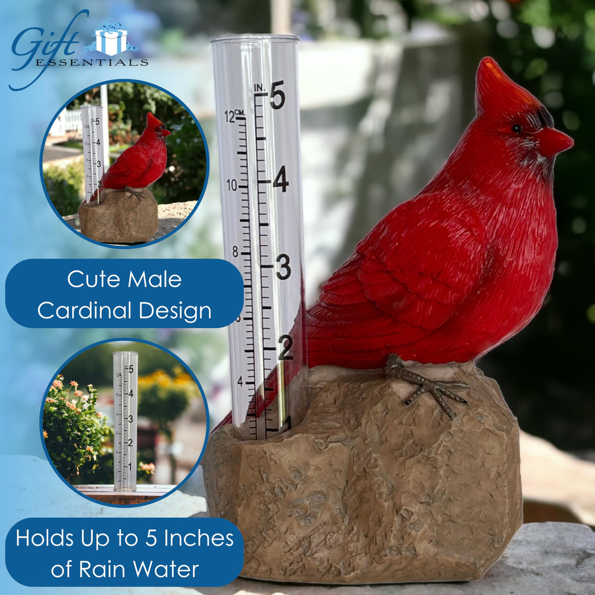 Gift Essentials Cardinal Rain Gauge removable tube for easy cleaning and maintenance