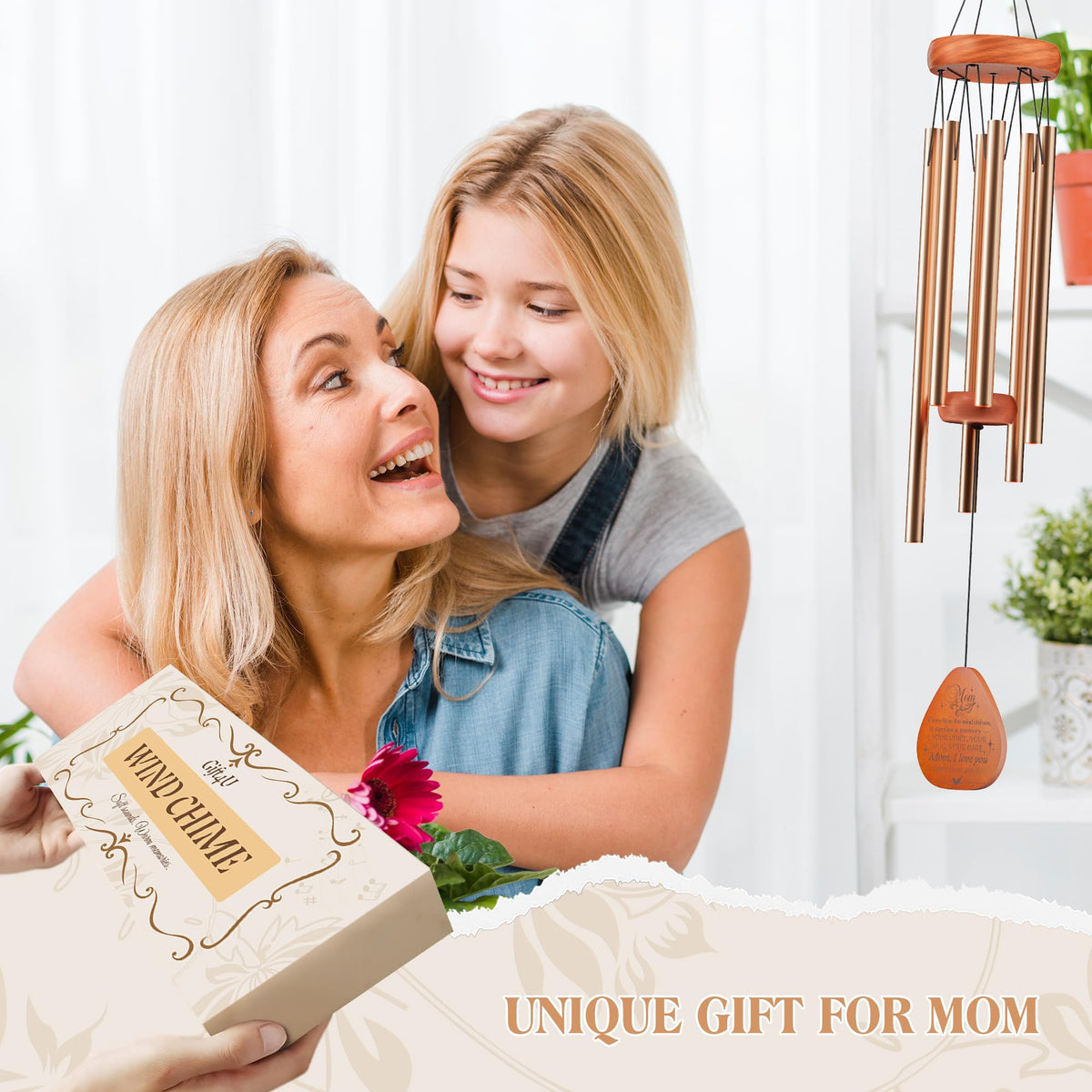 Gift4U tree or pergola chimes for outdoors with gentle motion