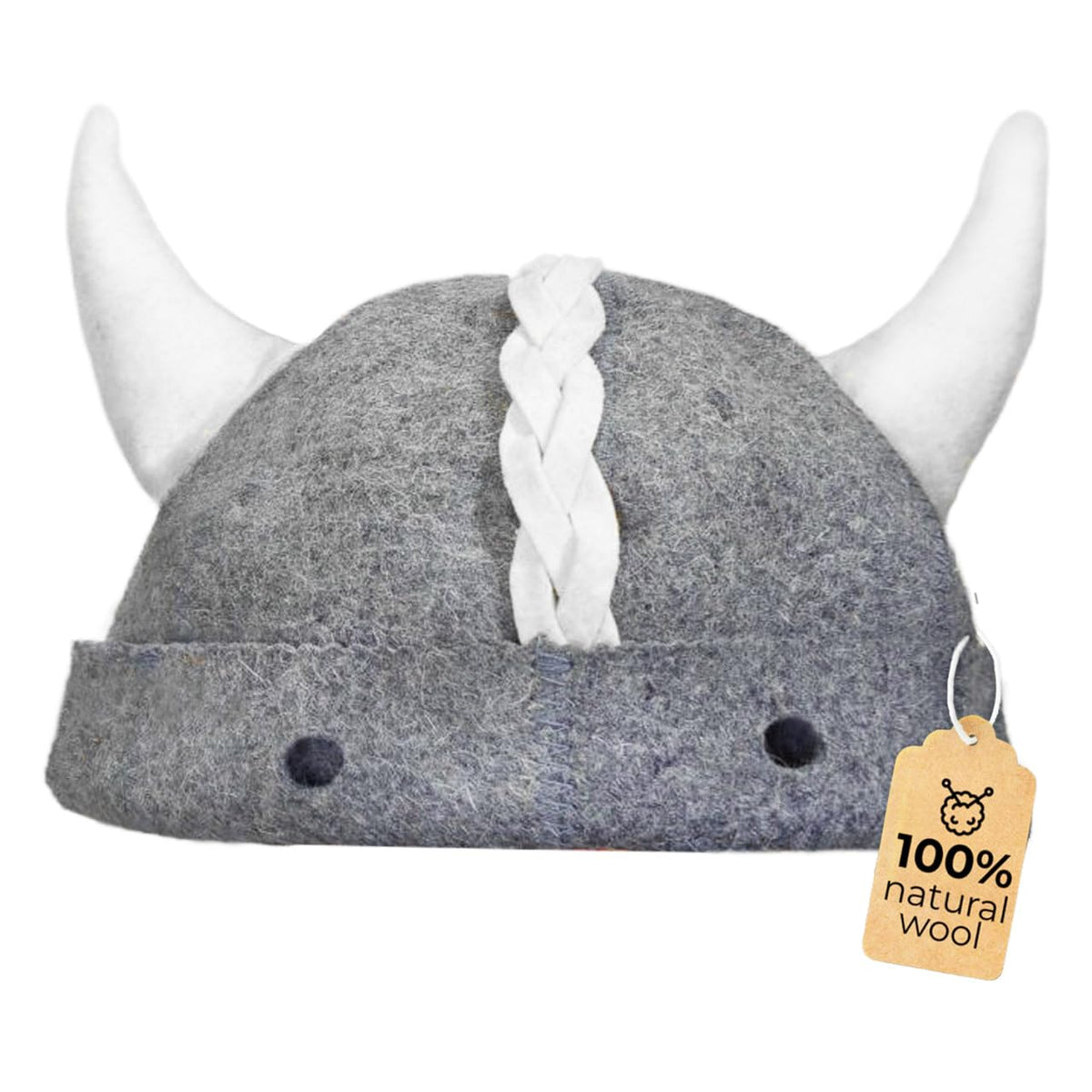 Giftellino Viking sauna hat gray front view, traditional wool felt for heat protection