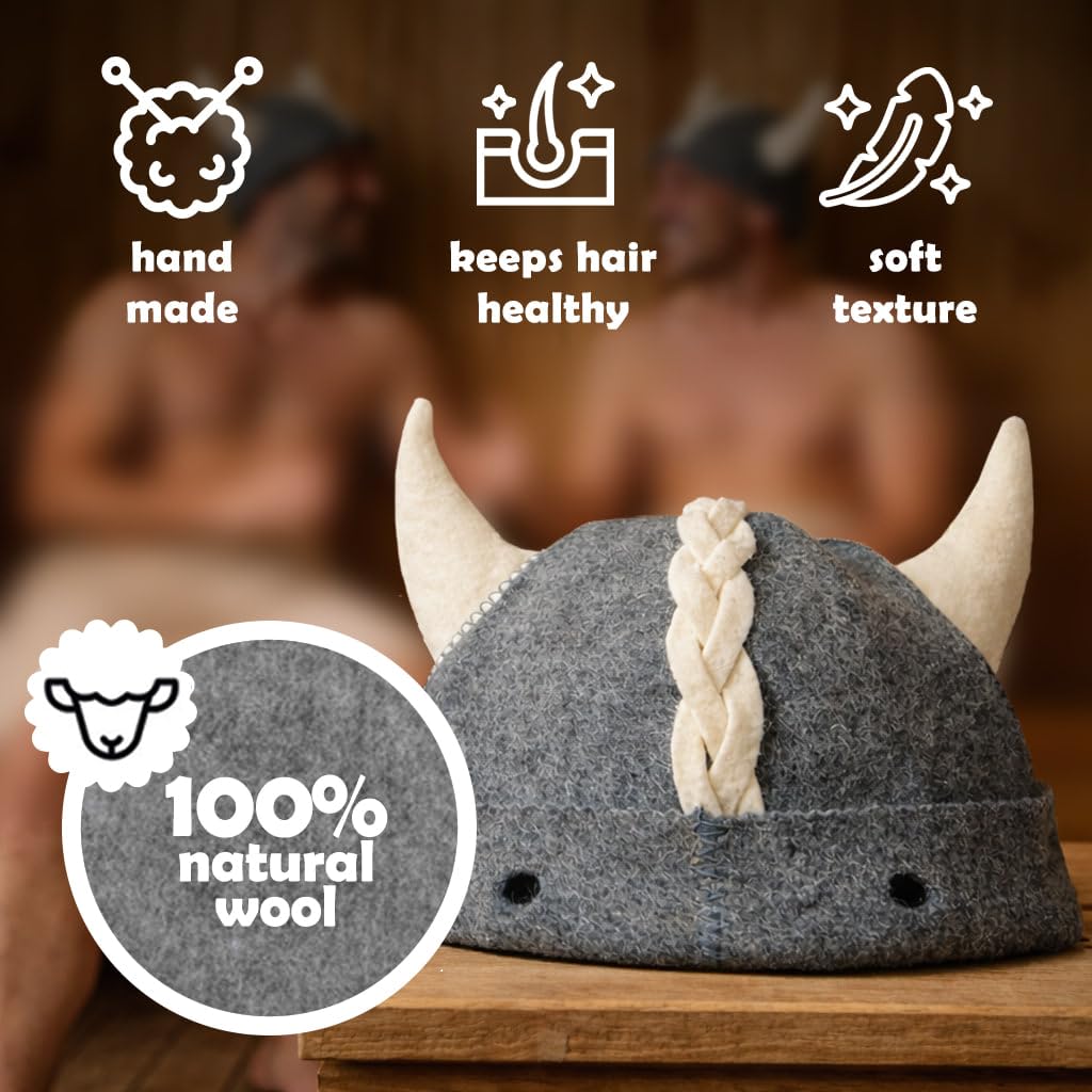 Giftellino wool sauna hat gray side view, soft felt keeps shape during sessions
