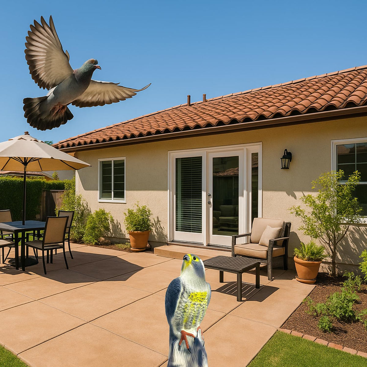 GiftExpress eagle decoy guards plants and garden features.