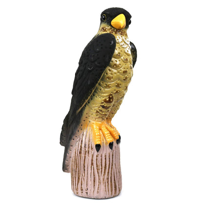 GiftExpress hawk decoy stands 13.5 inches tall to deter garden birds.