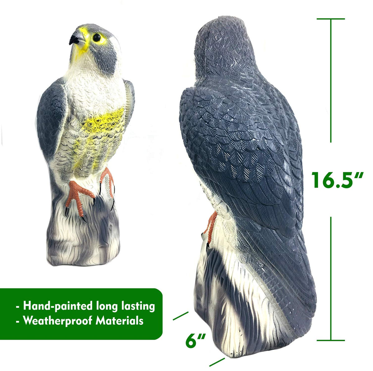 GiftExpress hawk decoy with hand-painted color adds lifelike appeal.