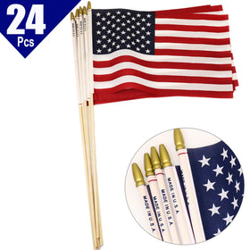 GiftExpress yard display flags create a bold patriotic focal point.