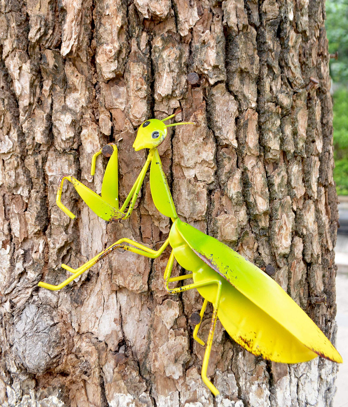 GIFTME 5 garden mantis yard art displayed on a fence for curb appeal