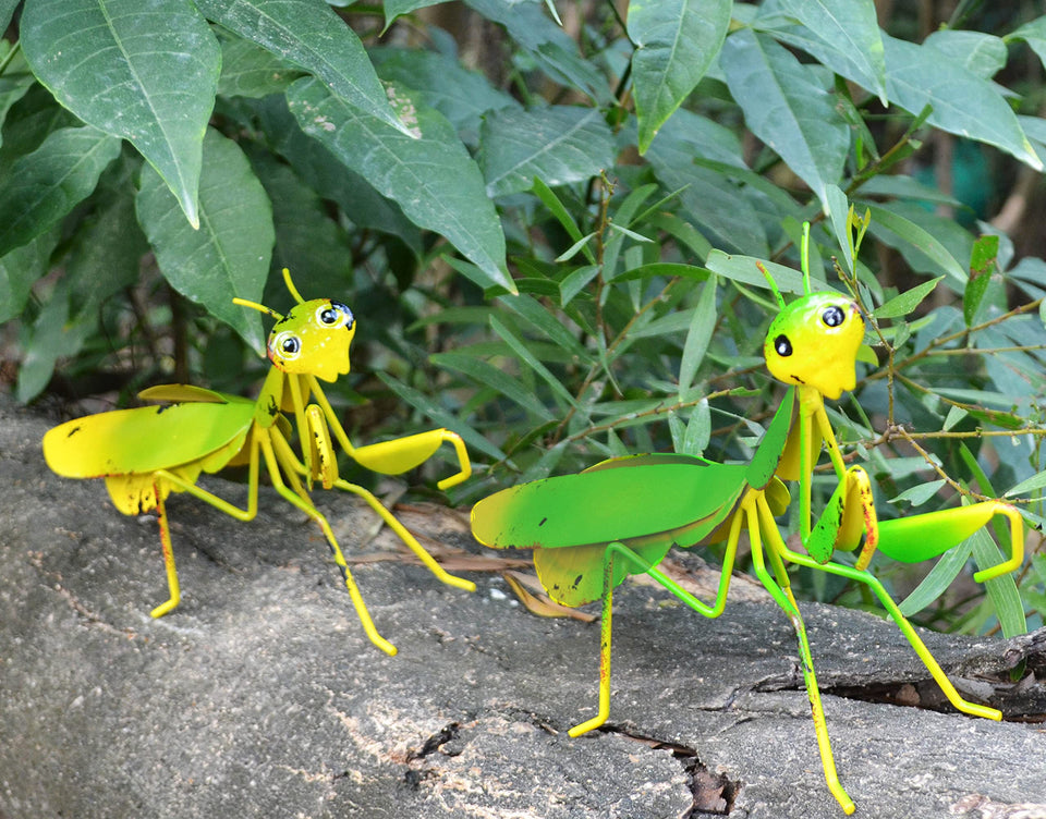 GIFTME 5 metal praying mantis garden ornament two-piece front view for outdoor display