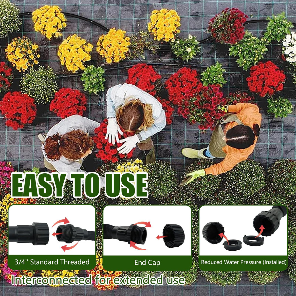 Giftsfaloy hose laid along garden bed for drip irrigation