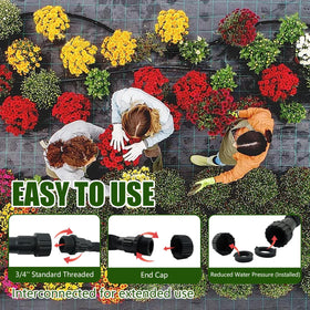 Giftsfaloy hose laid along garden bed for drip irrigation