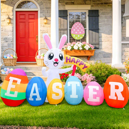 GIGLIM 7ft Easter Bunny inflatable with LED lights boosts festive curb appeal.