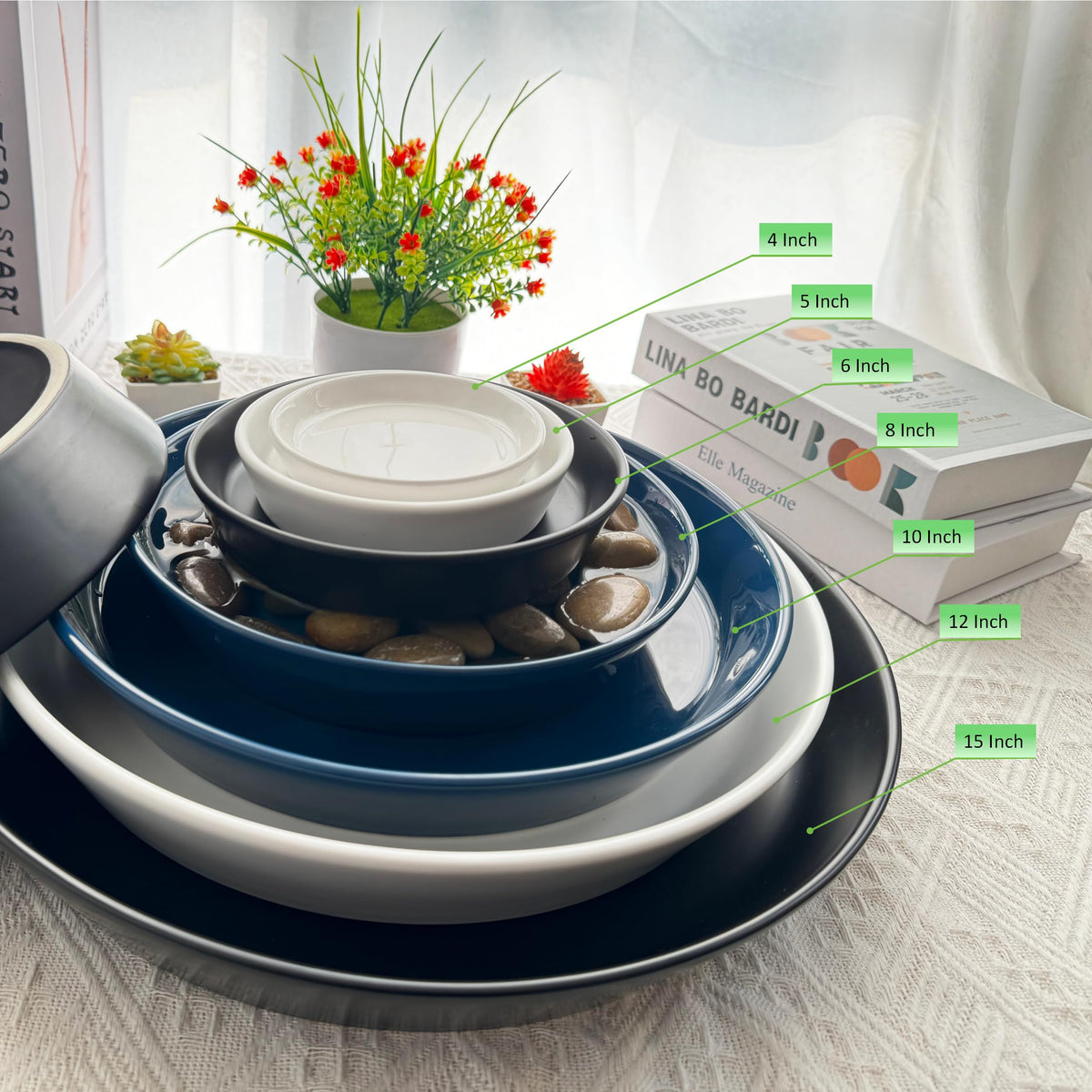 GIKUPOM 8-inch glossy ceramic finish resists fading in sunlight