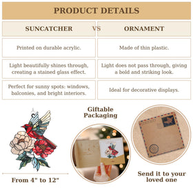 GIKZO Cardinal Acrylic Suncatcher 6-inch creates colorful sunlit accents in any nook