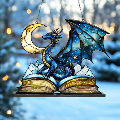 GIKZO Dragon Moon suncatcher full view enhances sunlight with vivid rainbows.