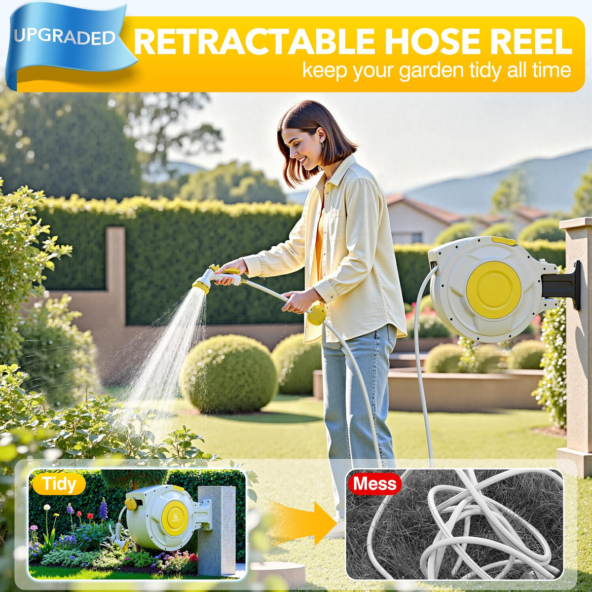 GILBEST auto-retracting system keeps hose neatly coiled after use.