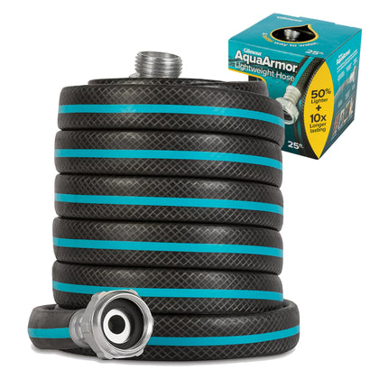 Gilmour AquaArmor 25ft hose stored flat for quick setup.