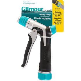 Gilmour front-control nozzle with adjustable spray pattern for precise watering and mist.