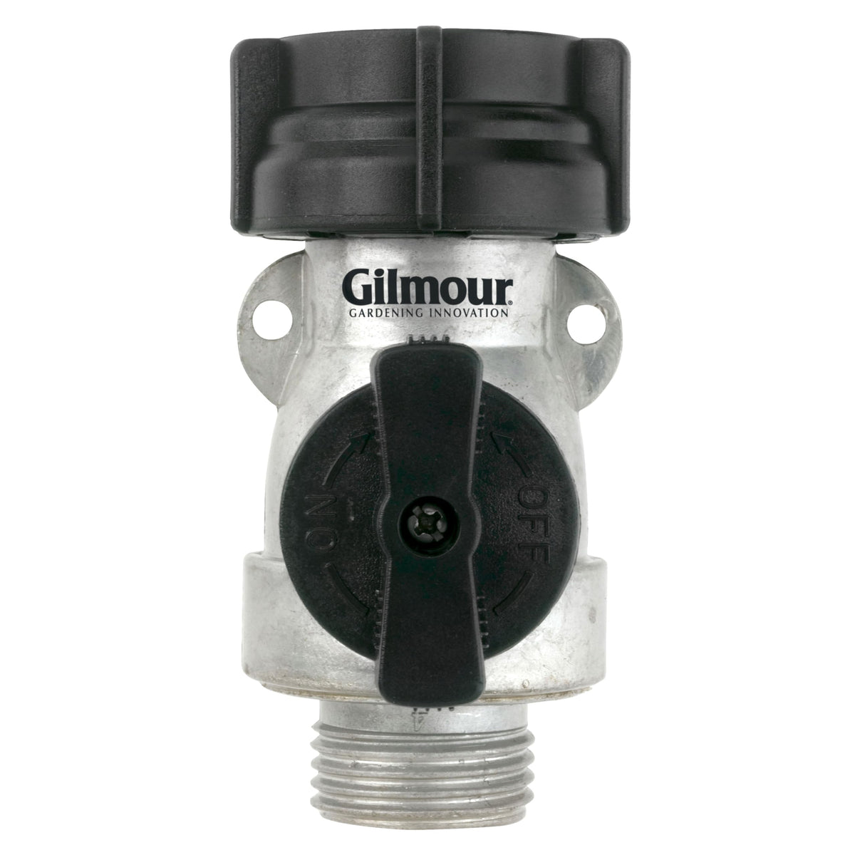 Gilmour aluminum garden hose shut-off valve for durable, leak-free control.