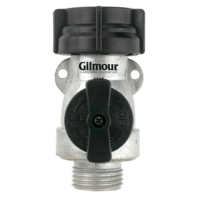 Gilmour aluminum garden hose shut-off valve for durable, leak-free control.