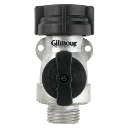 Gilmour aluminum garden hose shut-off valve for durable, leak-free control.