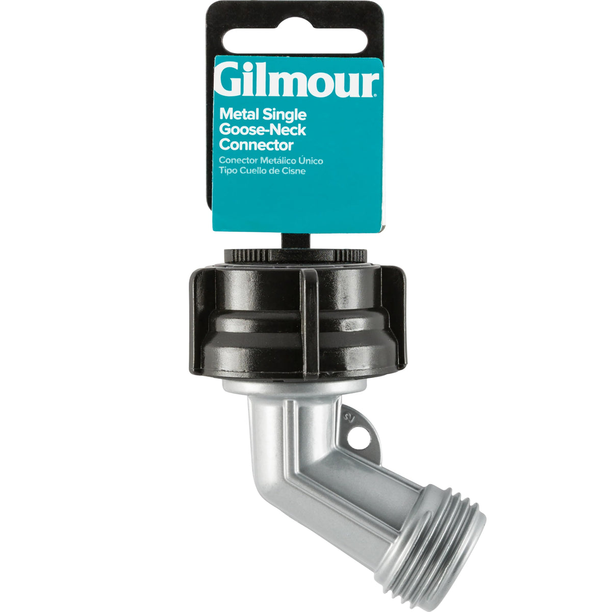 Gilmour 45-degree metal hose elbow connector reducing kinks and boosting flow.