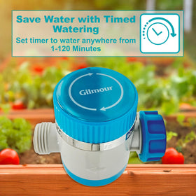 Gilmour mechanical timer dial is easy to adjust for 1–120 minutes.