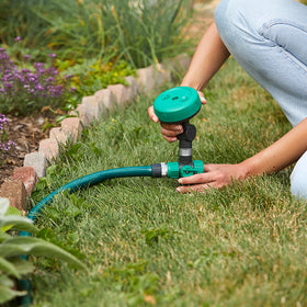 Gilmour sprinkler shows four patterns for versatile garden watering