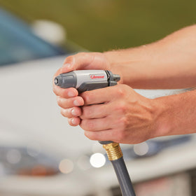 Gilmour spray nozzle features zinc metal water passage for long lasting durability.