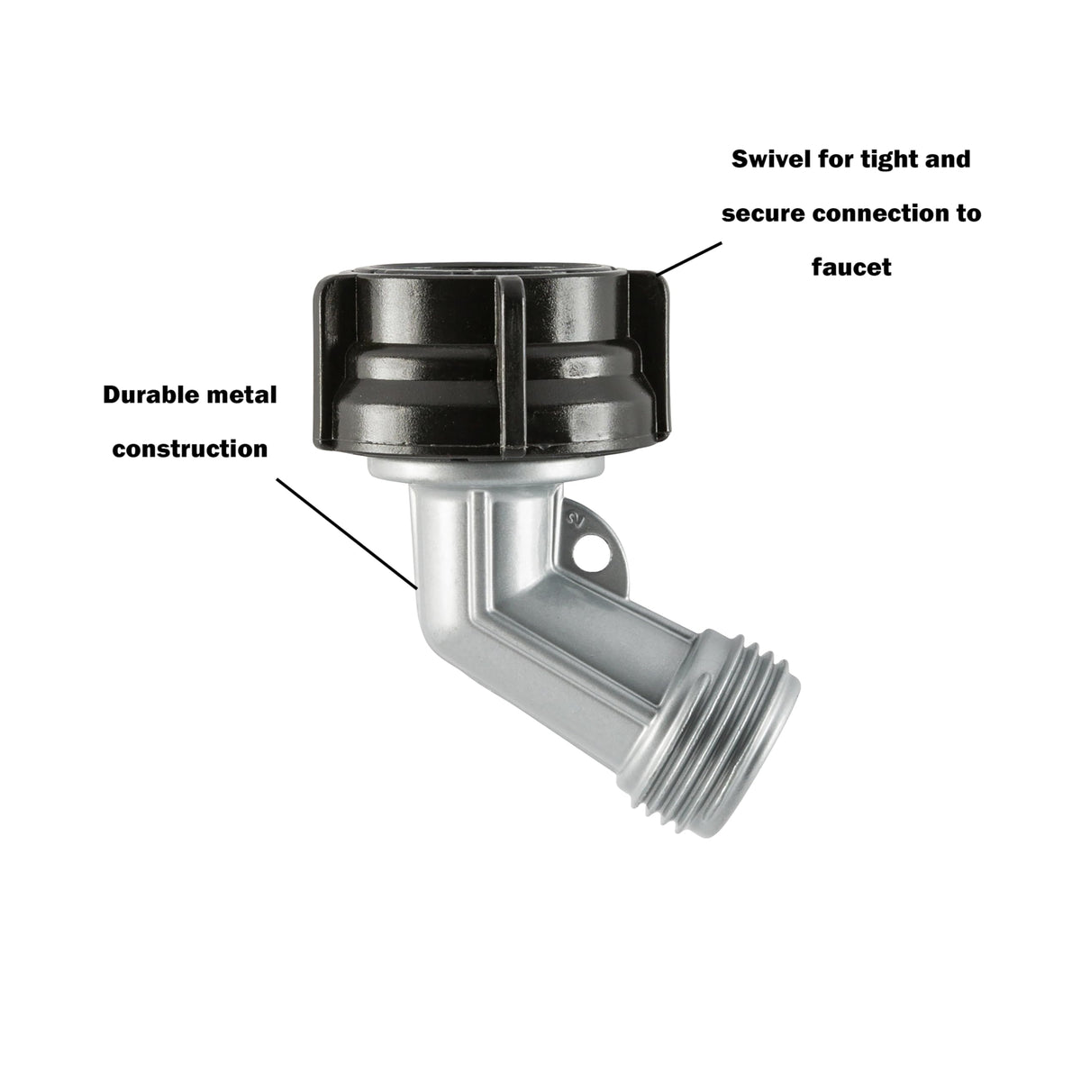 Gilmour swivel connector on spigot enables easy, leak-resistant water flow.
