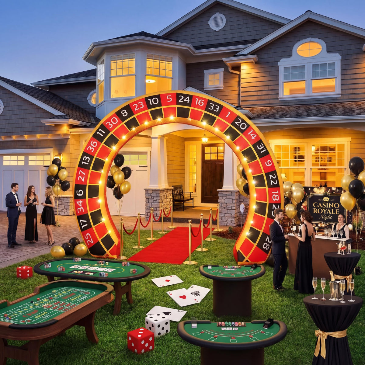 Gilprop casino night arch with anchors and ropes for secure display.