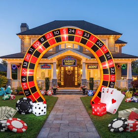 Gilprop casino night arch built from waterproof material for weather.