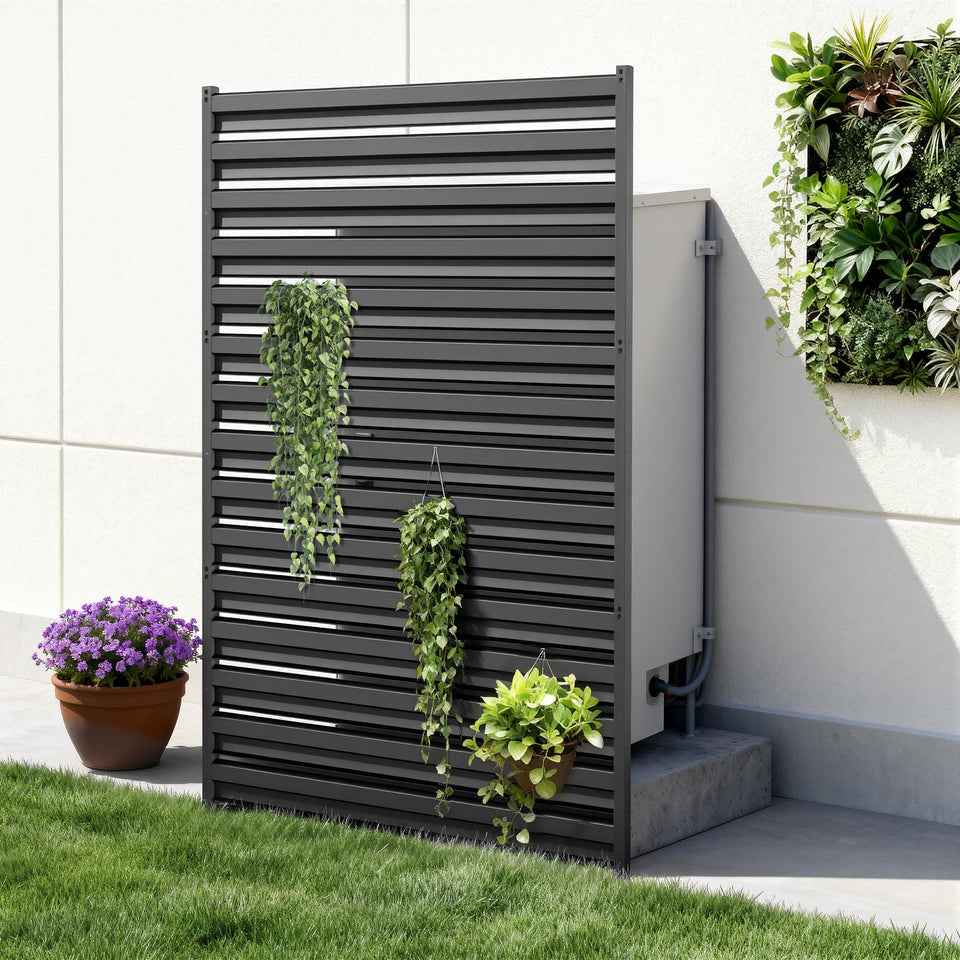GILPWA 63-inch outdoor privacy screen panel in black blocks view for a tidier yard.