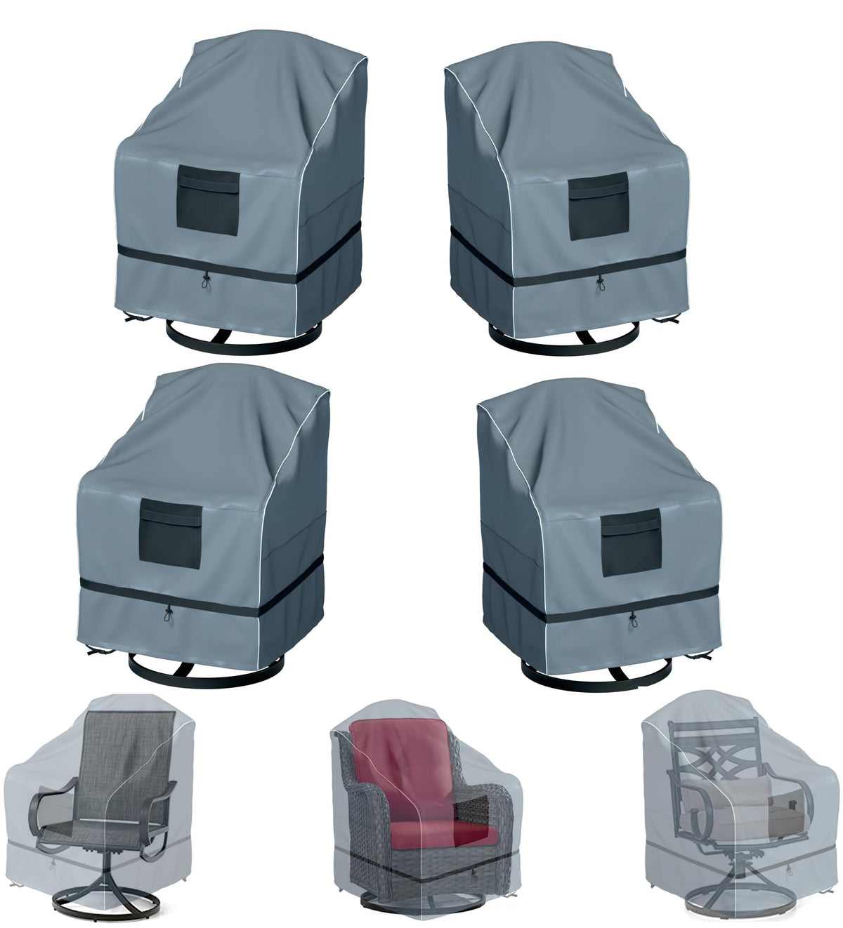 GimaiOurun swivel chair cover front view showing the gray 4-pack set