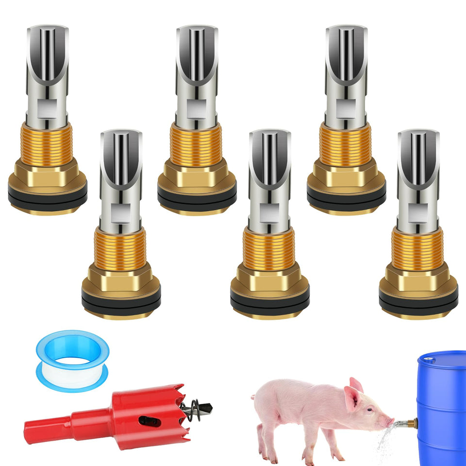GINDOOR pig waterer nipples kit close view, durable stainless steel heads for reliable barn hydration