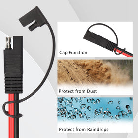 GINTOOYUN 1 to 2 extension with waterproof cap protects connectors from rain and dust.