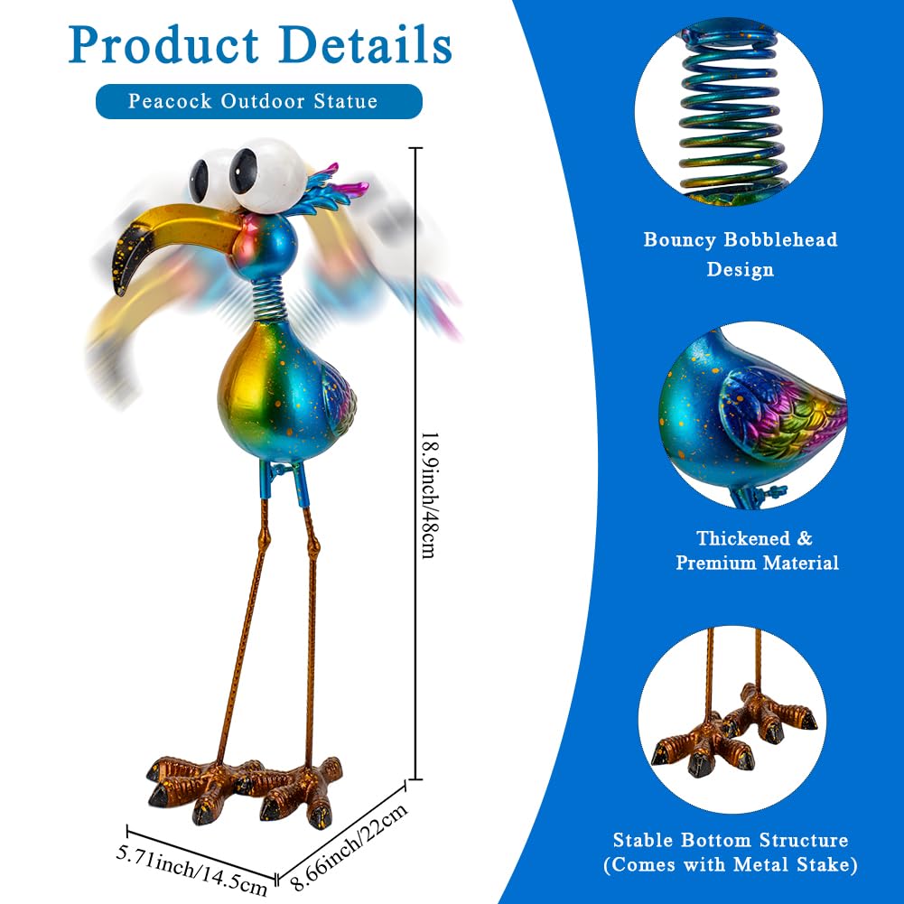 Giole 18.9-inch metal peacock decor standing along a garden path.