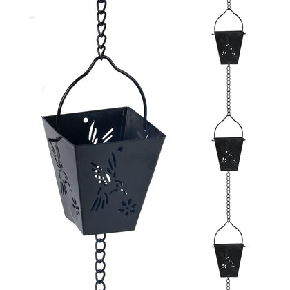 giole black square rain chain with 12 cups guiding rain to the ground