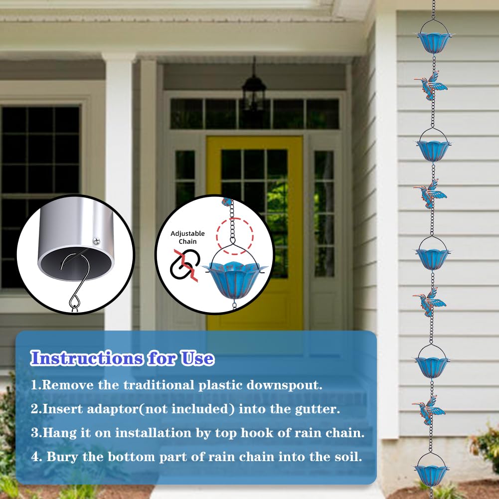 giole rain chain installation is simple—hang on gutter for quick setup
