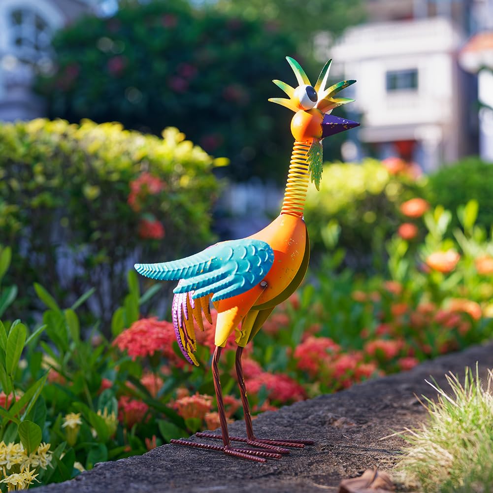 giole metal wacky rooste orange garden decor in yard