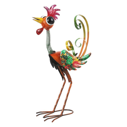 giole metal wacky rooster front view highlights vibrant outdoor decor.