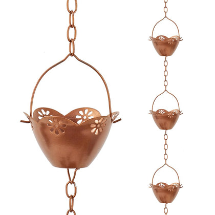giole rain chain with lotus cups guiding rainwater from gutter to ground
