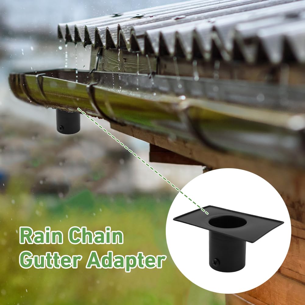 Giole Rain Chain on exterior display with gutter adapter for decoration.