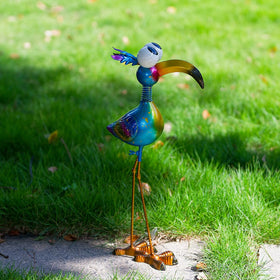 Giole weather-resistant peacock statue endures rain and snow for outdoor decor.