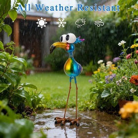 Giole wind-activated peacock head adds motion to outdoor space.